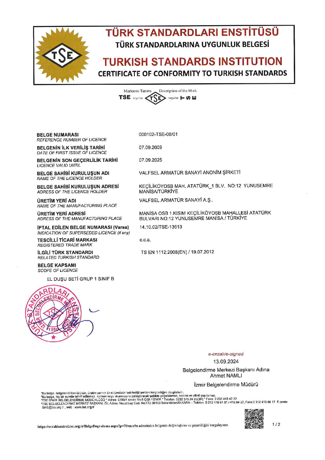 TS EN 1112 - Hand Showers