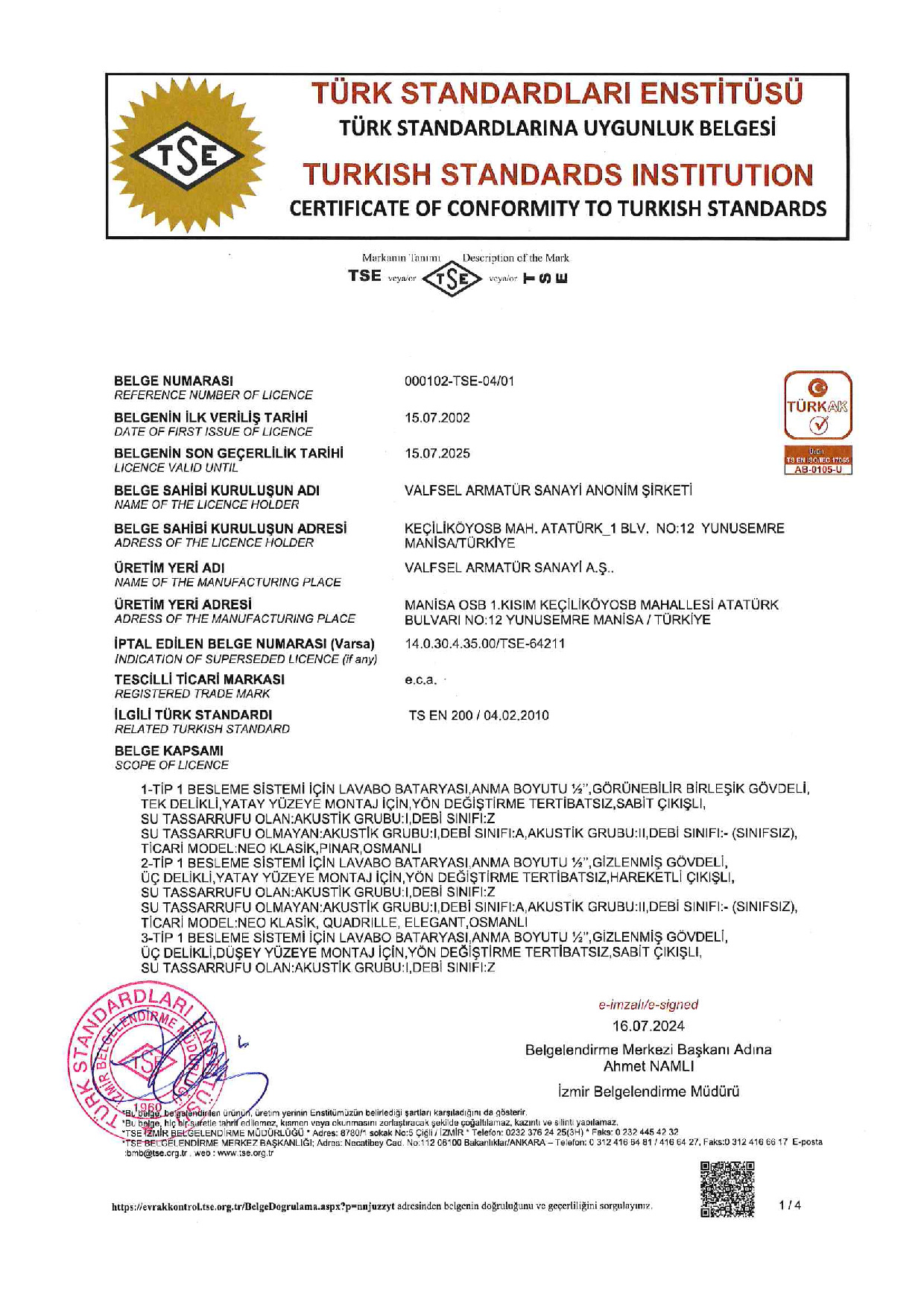 TS EN 200 Double Controlled Faucets and Taps