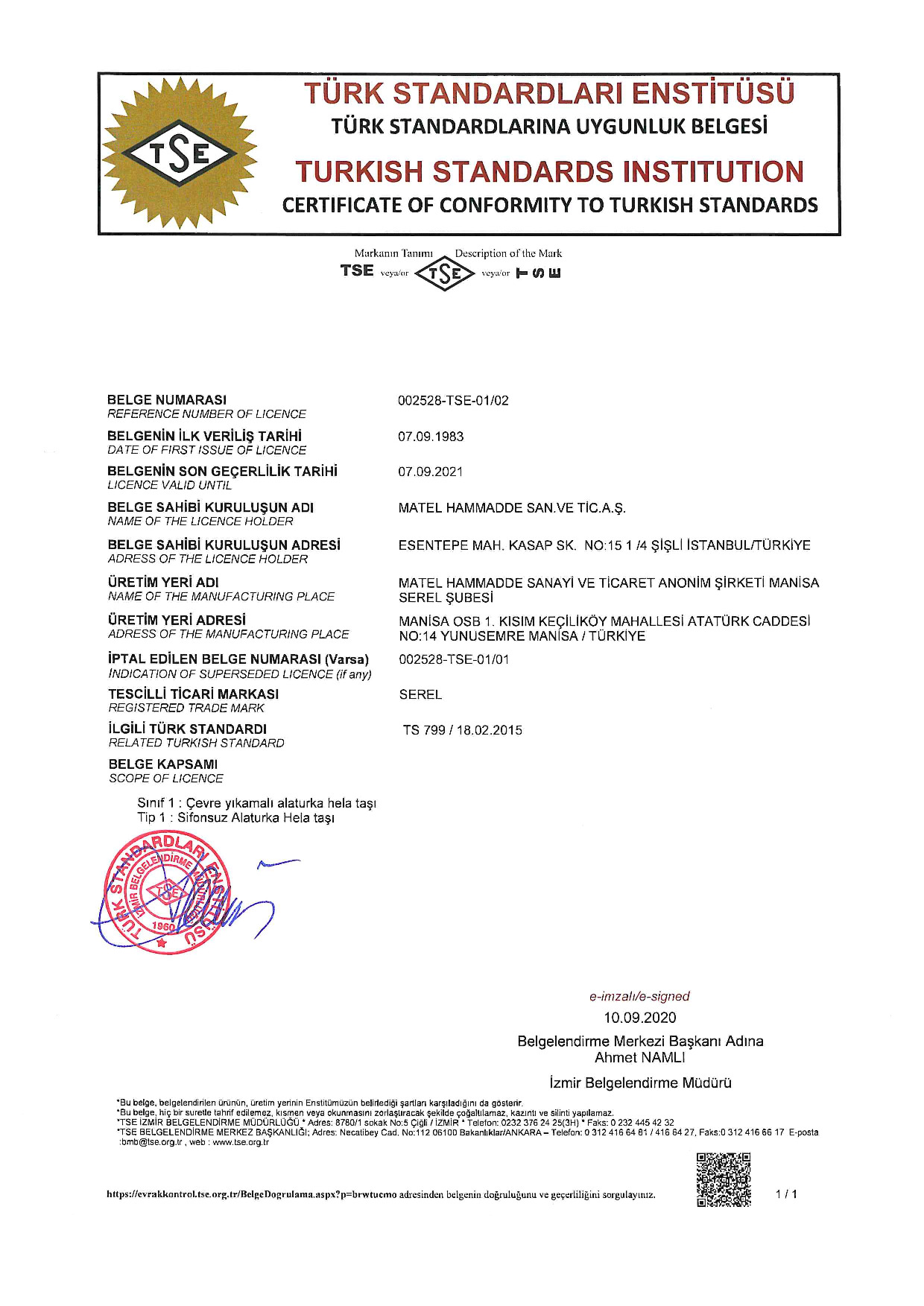 SEREL TS 799 SEREL HELATAŞLARI