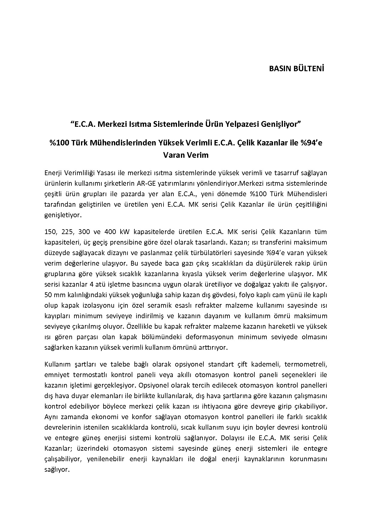 E.C.A. Çelik Kazan Yeni Ürün...