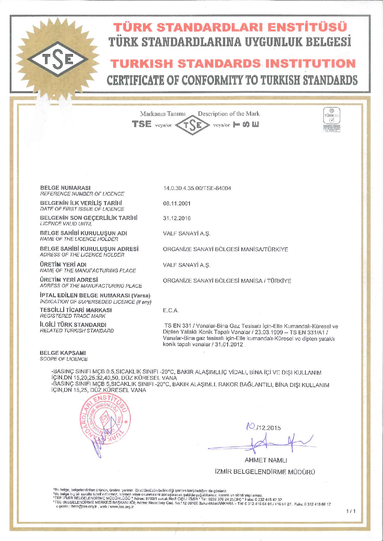 Doğalgaz Küresel Valfler