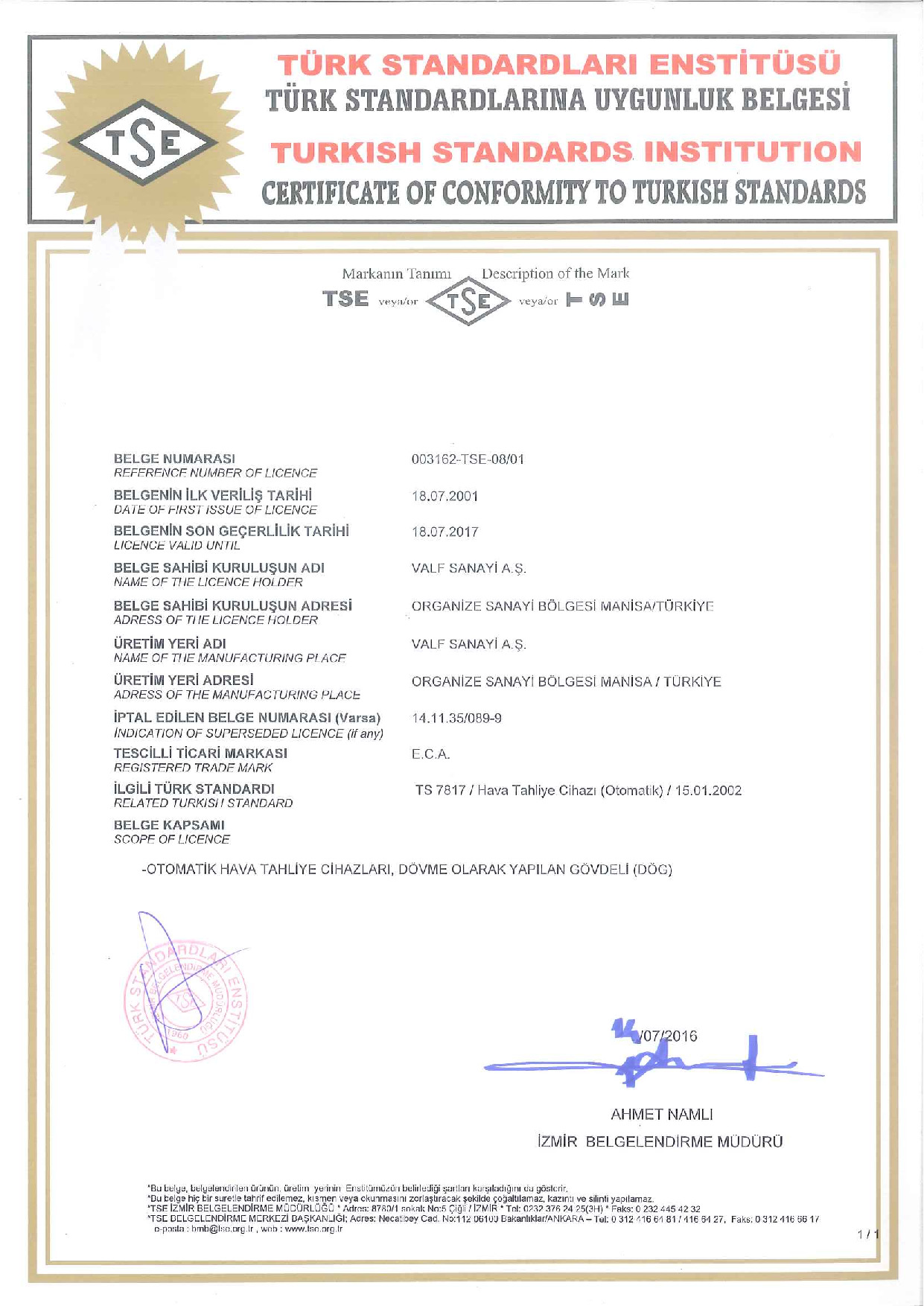 Hava Tahliye Cihazı (Otomatik Havalandırıcı)