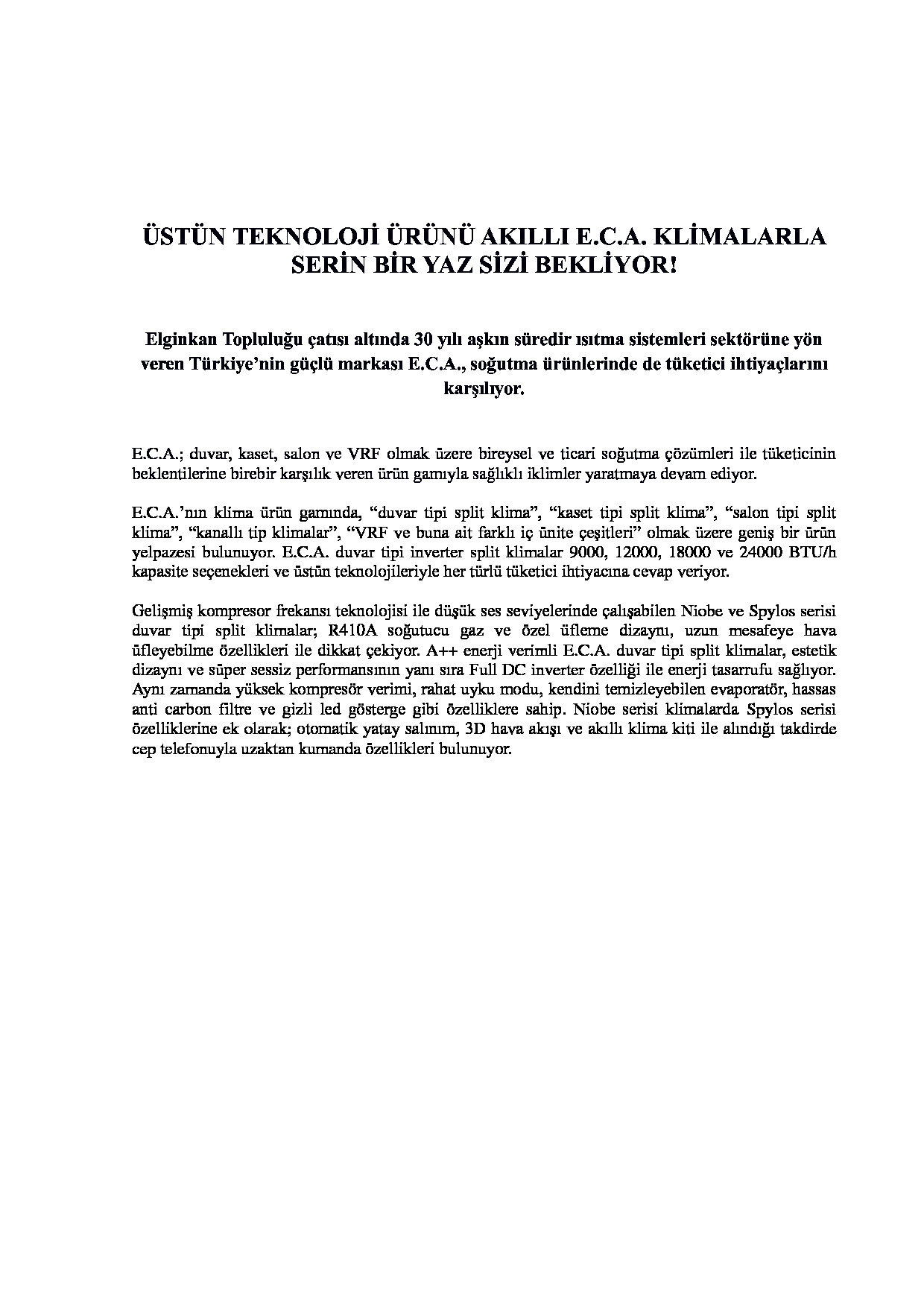 E.C.A. Klima Basın Bülteni