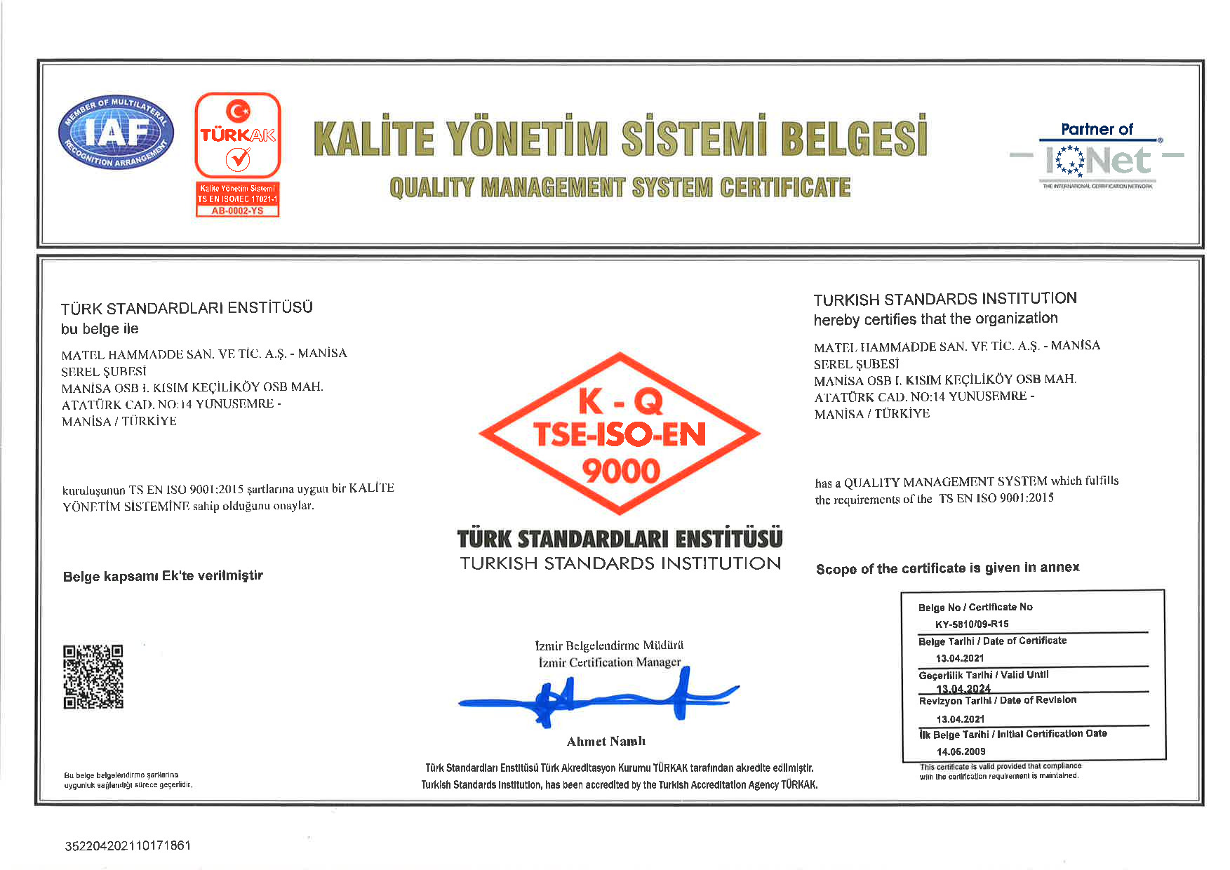 TS EN ISO 9001 KALİTE YÖNETİM SİSTEMİ